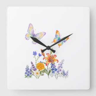 Horloge Murale Fleurs & Papillons – Décoration Élé Fyrkantig Klocka