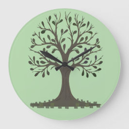 🌳 Horloge Ronde Murale Arbre de Vie Vert Pâle Stor Klocka