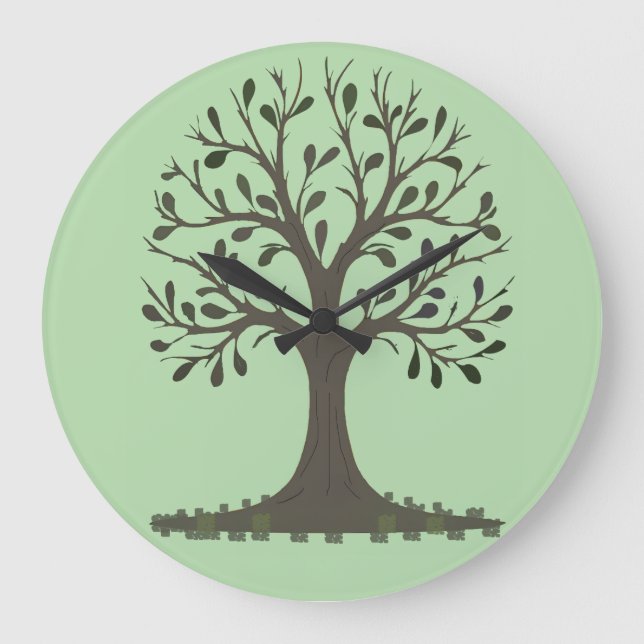 🌳 Horloge Ronde Murale Arbre de Vie Vert Pâle Stor Klocka (Framsida)