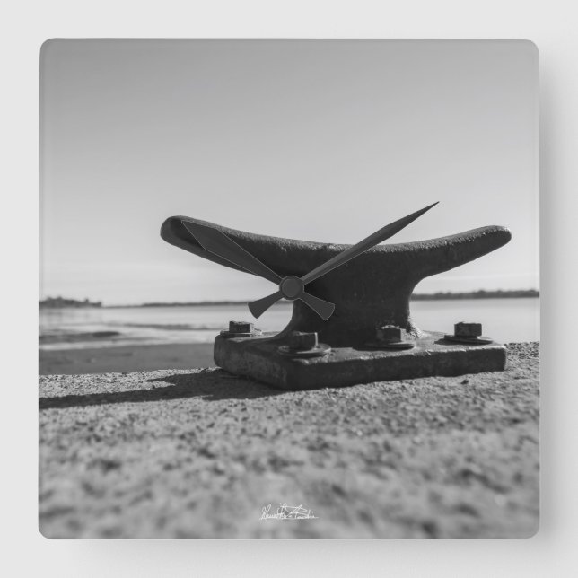 Horloge thème marin, noir et blanc fyrkantig klocka (Framsida)