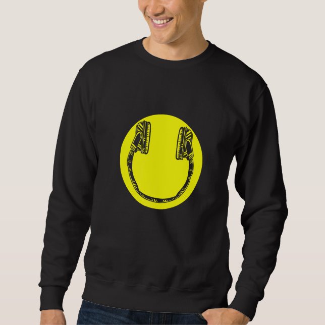 Hörlurar Dj Deejay Music Pop Bass Techno Sten Po Lång Ärmad Tröja (Framsida)
