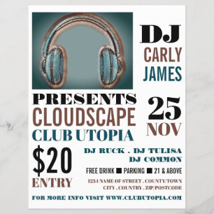 Hörlurar, DJ, Klubb Event Advertising Flyer