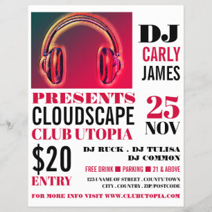 Hörlurar, DJ, Klubb Event Advertising Flyer