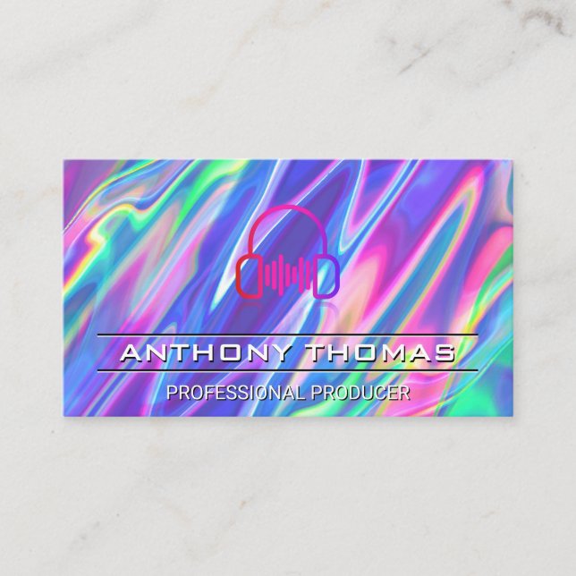 Hörlurar | Färgfull vätskebakgrund Visitkort (Framsida)