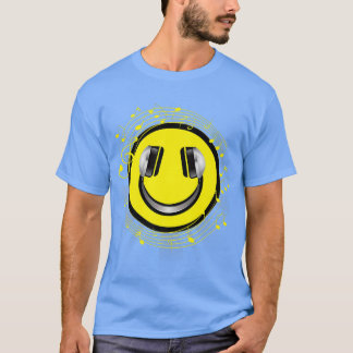 Hörlurar Lycklig Ansikte Emote DJ Music Art T Shirt