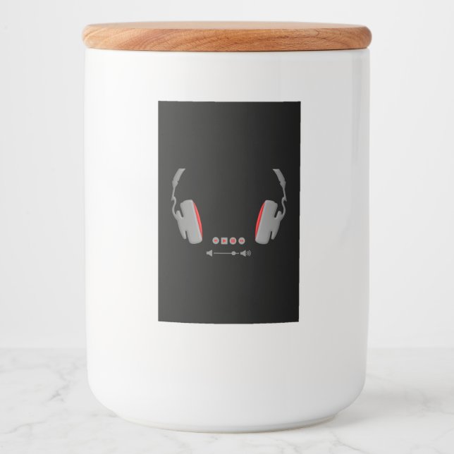 Hörlurar med knappar för kontroll av medievolym mat etikett (Framsida)