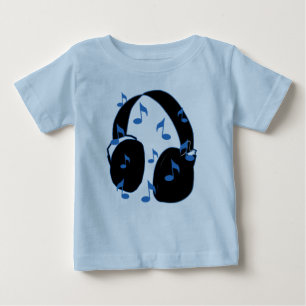 Hörlurar med mikrofon med musik noter för baby i t-shirt