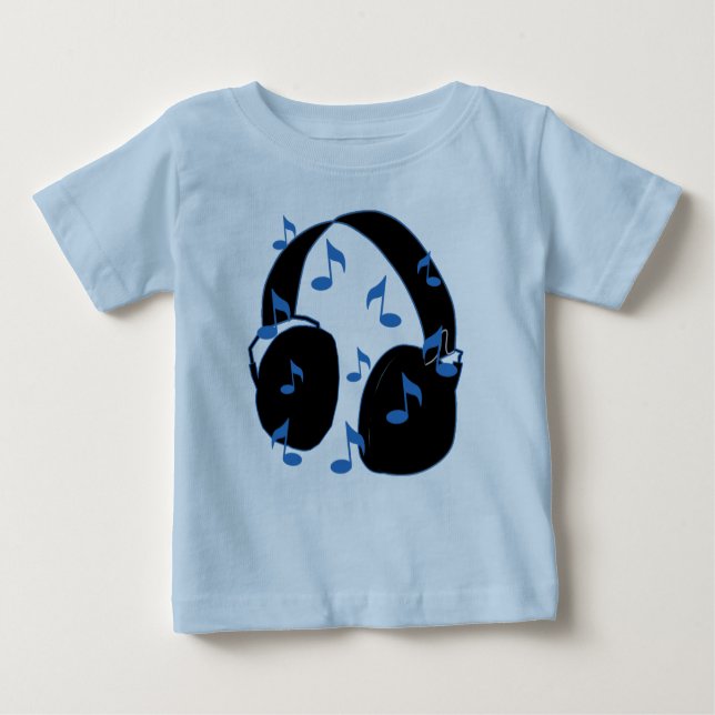 Hörlurar med mikrofon med musik noter för baby i t-shirt (Framsida)