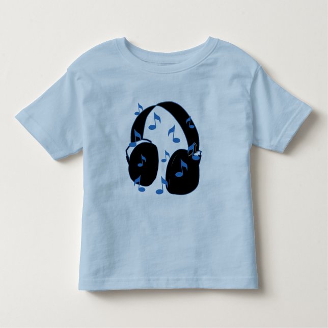 Hörlurar med mikrofon med musik noter för baby i t-shirt (Framsida)