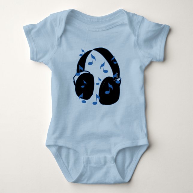 Hörlurar med mikrofon med musik noter för baby i t shirt (Framsida)