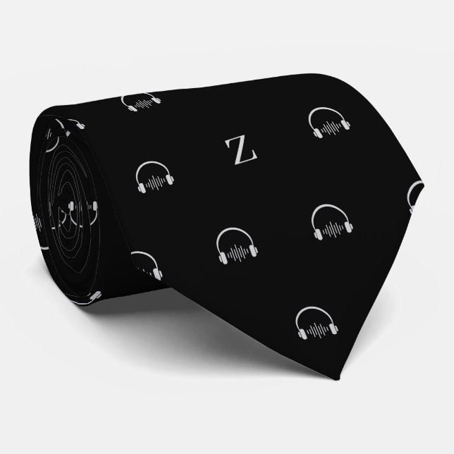 Hörlurar Musikmonogram Initial Svart och vit Slips (Rullad)
