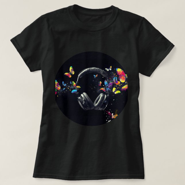 Hörlurar och fjäril t shirt (Design framsida)