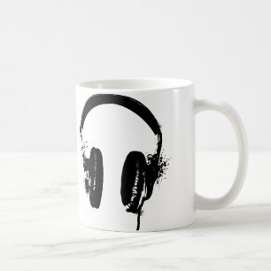Hörlurar Svart Schablon Grafisk Konst Mugg
