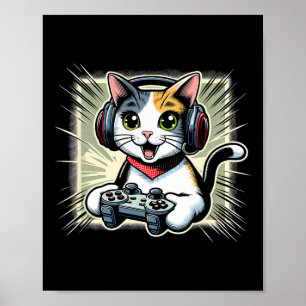 Hörlurar TV-spel Japansk Bobtail Katt Gaming Poster