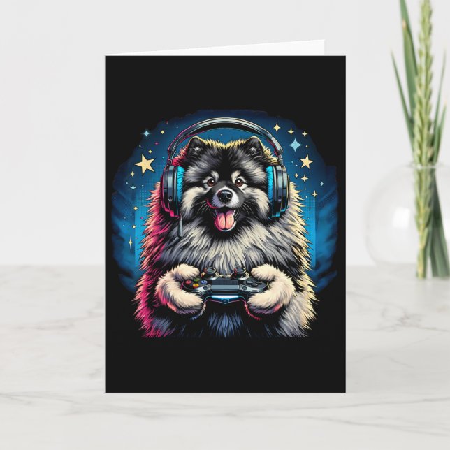 Hörlurar TV-spel Keeshond Hund Gaming  Kort (Framsida)