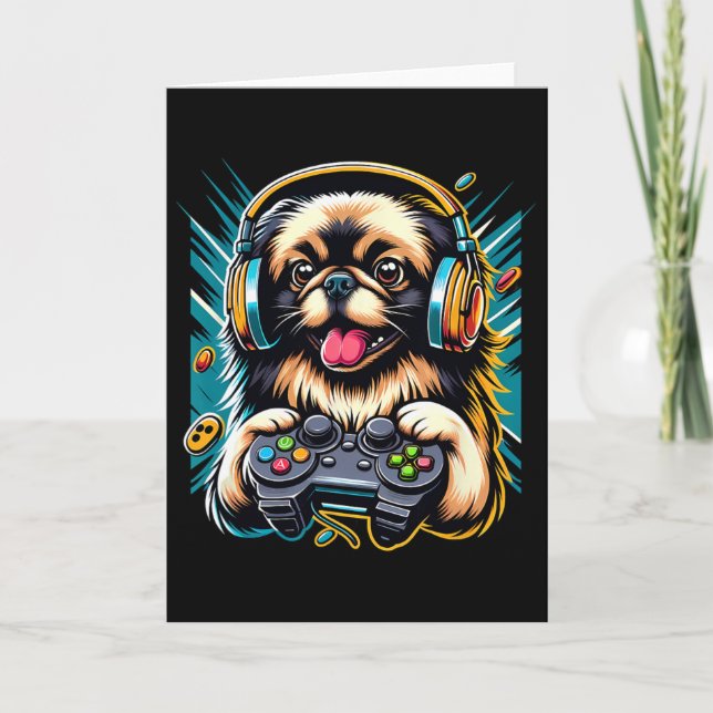Hörlurar TV-spel Pekingeser Hund Gaming  Kort (Framsida)