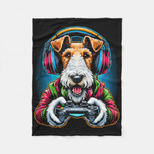Hörlurar TV-spel Tråd Fox Terrier Hund Gaming Fleecefilt