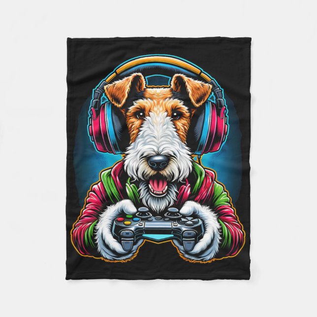 Hörlurar TV-spel Tråd Fox Terrier Hund Gaming  Fleecefilt (Framsidan)