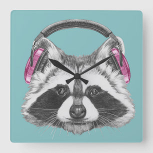 HörlurarRaccoon Fyrkantig Klocka