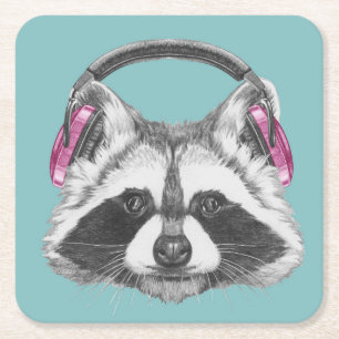 HörlurarRaccoon Underlägg Papper Kvadrat