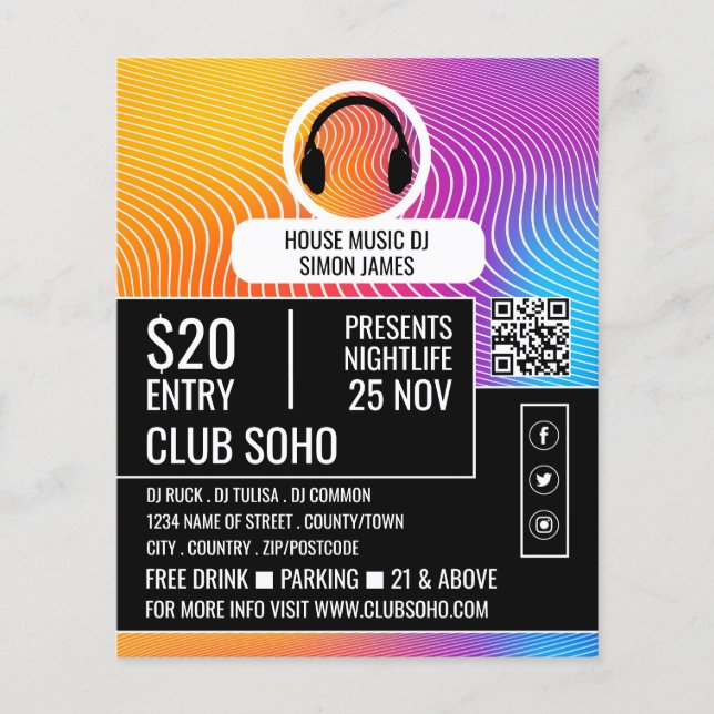 Hörlursmusikvåg Logotyp, Professionell DJ Advert Flygblad (Framsidan)