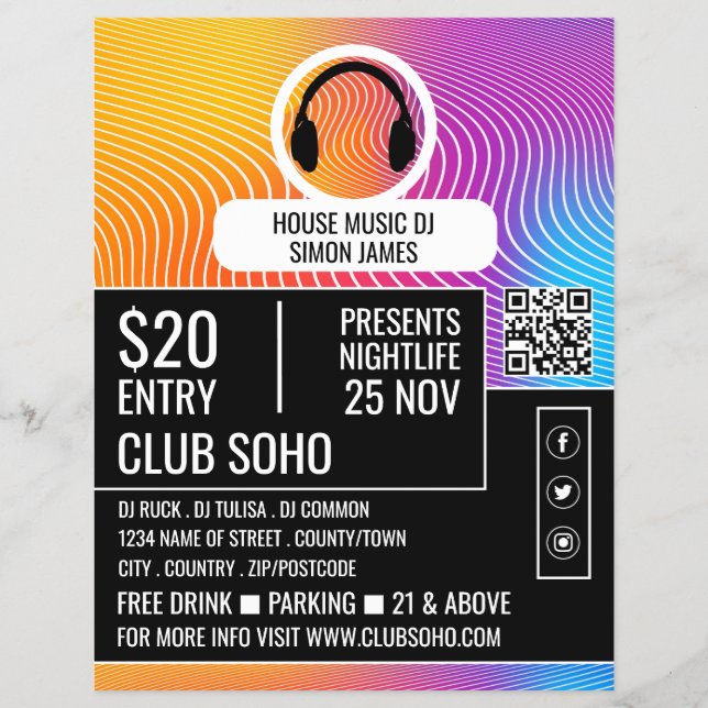 Hörlursmusikvåg Logotyp, Professionell DJ Advert Reklamblad (Framsidan)