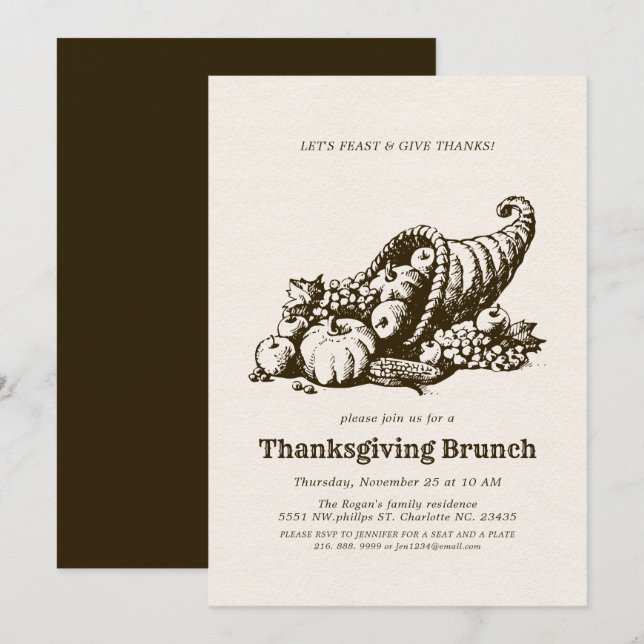 Horn av Plenty | Thanksgiving Brunch Inbjudningar (Fram/baksida)