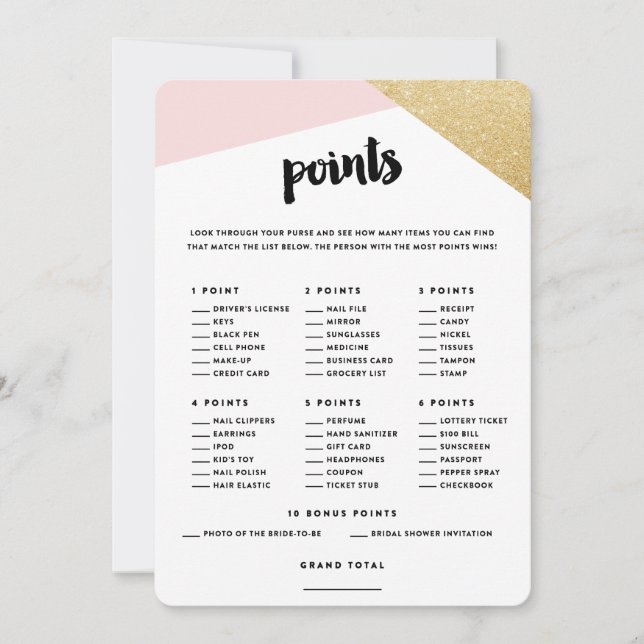 Hörn | Bröllopsdusch väska poängkort (Framsida)