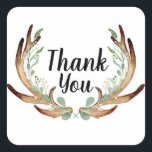 Horn och vin vattenfärg tack fyrkantigt klistermärke<br><div class="desc">Av Honey & Birch Studios</div>