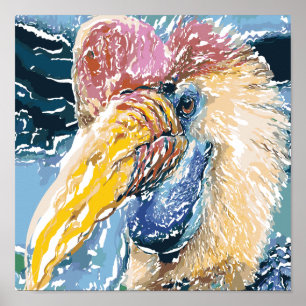 Hornbill Tropical Bird Abstrakt Art Small Poster