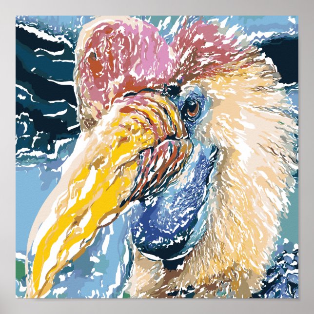 Hornbill Tropical Bird Abstrakt Art Small Poster (Framsidan)