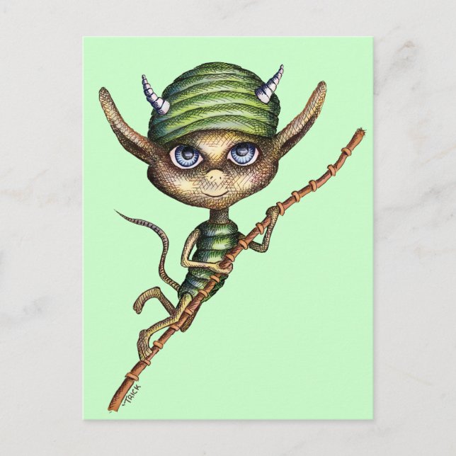 Horned älva på bambugren vykort (Framsida)