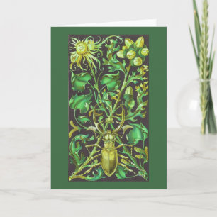 Horned Beetle i Guld och Grönt Vintage Skriv ut Kort