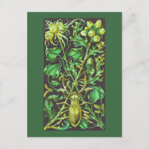 Horned Beetle i Guld och Grönt Vintage Skriv ut Vykort