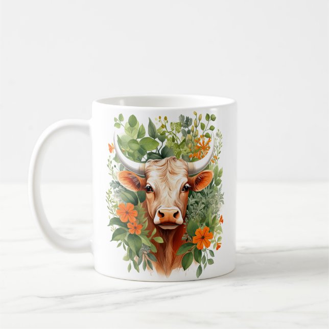 Horned Cow and Flowers Kaffemugg (Vänster)