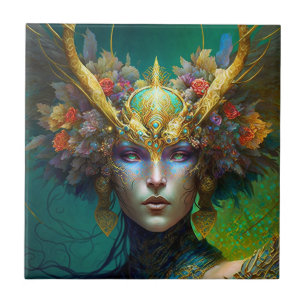 Horned Elf Woman Fantasy Art Ceramic Tile Kakelplatta