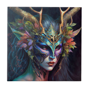 Horned Elf Woman Fantasy Art Ceramic Tile Kakelplatta