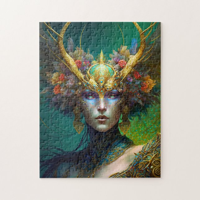 Horned Elf Woman Fantasy Art Jigszle Puzzle Pussel (Vertikal)