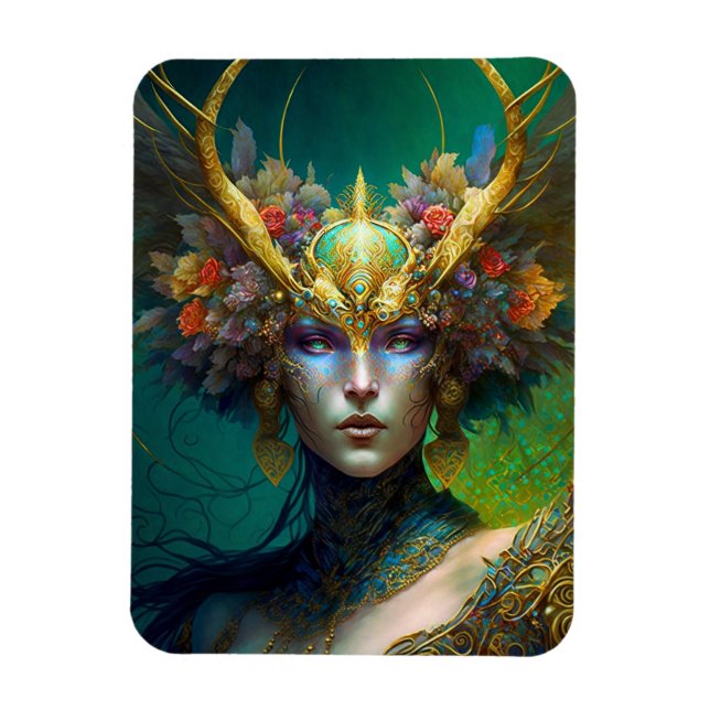Horned Elf Woman Fantasy Art Magnet (Vertikal)