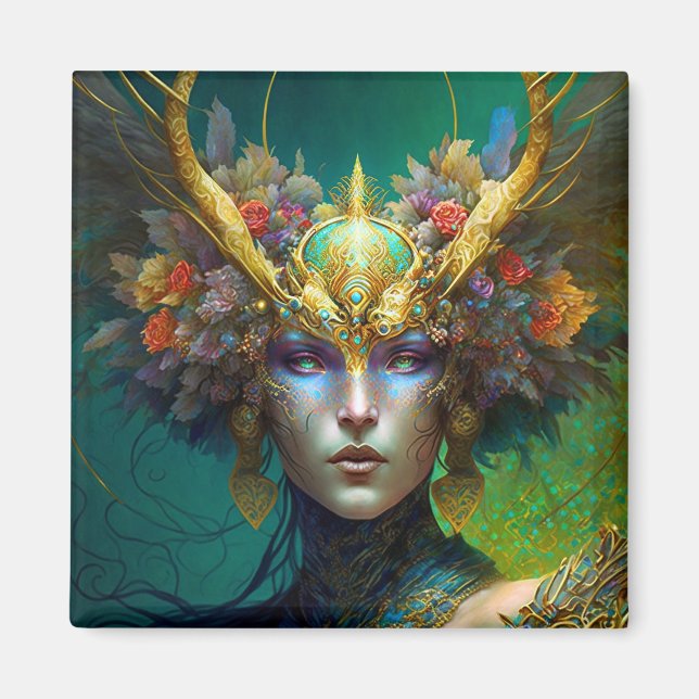 Horned Elf Woman Fantasy Art Magnet (Framsidan)