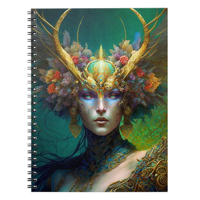 Horned Elf Woman Fantasy Art Notebook Anteckningsbok (Framsidan)