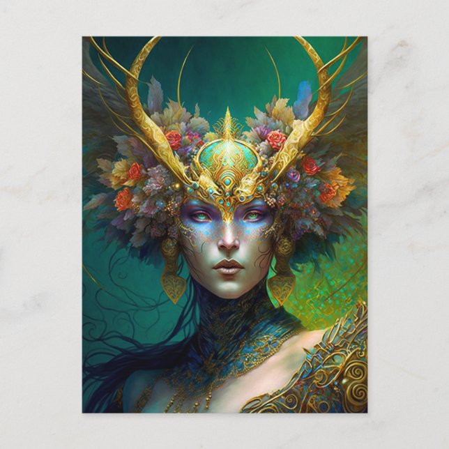 Horned Elf Woman Fantasy Art Postcard Vykort (Framsida)