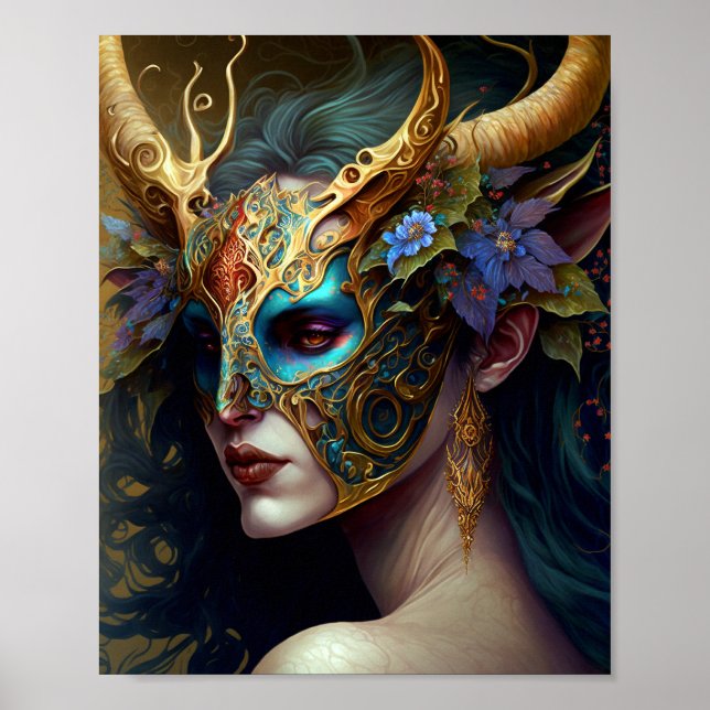 Horned Elf Woman Fantasy Art Poster (Framsidan)