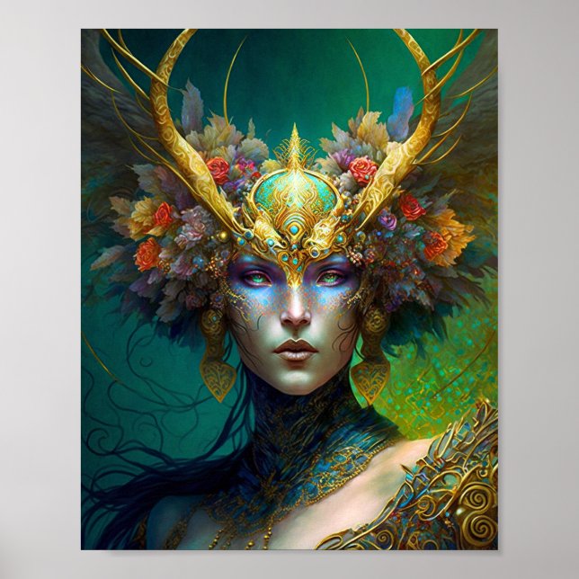 Horned Elf Woman Fantasy Art Poster (Framsidan)