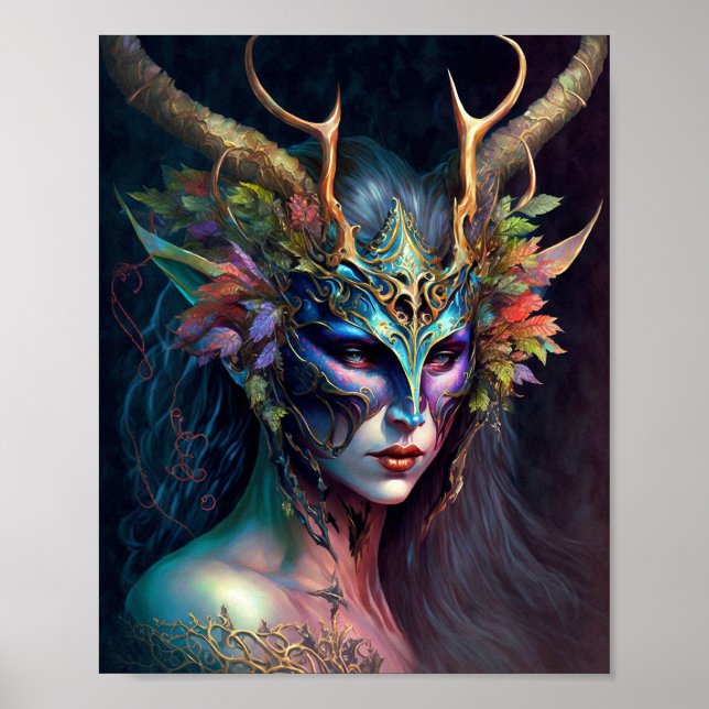 Horned Elf Woman Fantasy Art Poster (Framsidan)