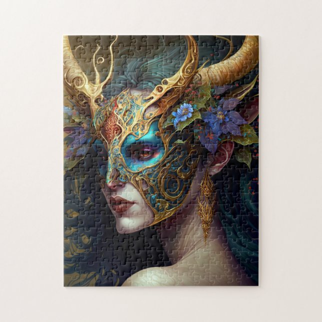 Horned Elf Woman Fantasy Art Pussel (Vertikal)