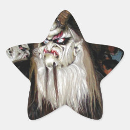 Horned Japansk Djävulen Mask Stjärnformat Klistermärke