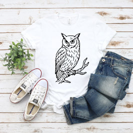 Horned Owl on Branch Line Art T Shirt