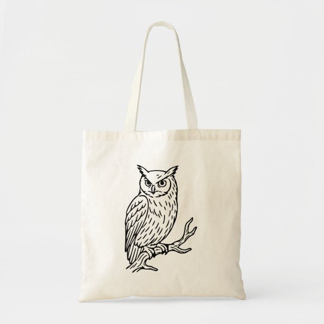 Horned Owl on Branch Line Art Tygkasse (Framsidan)