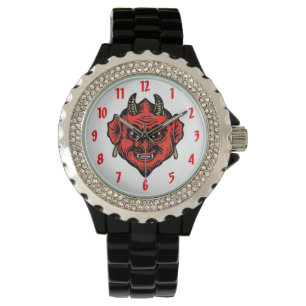 Horned rött Satan djävulenansikte Armbandsur